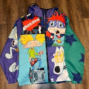 Nickelodeon‎ X MEMBERS ONLY Hooded Windbreaker Jacket Size L Rugrats Hey Arnold